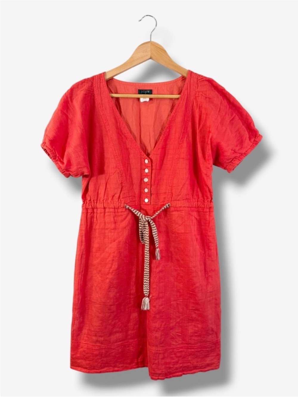 J. Crew Coral Cotton Drawstring Dress Size 4 Short Sleeve Spring Summer Preppy